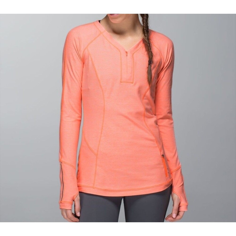 LULULEMON SZ 2 LOVE SOME RUN LONG SLEEVE In Heathered Coral Very Light Flare